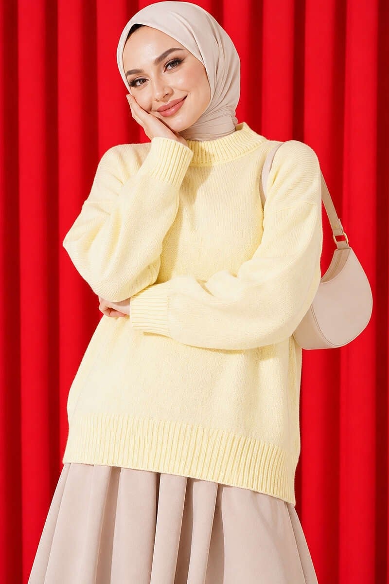 Basic Düşük Kollu Triko Tunik Sarı