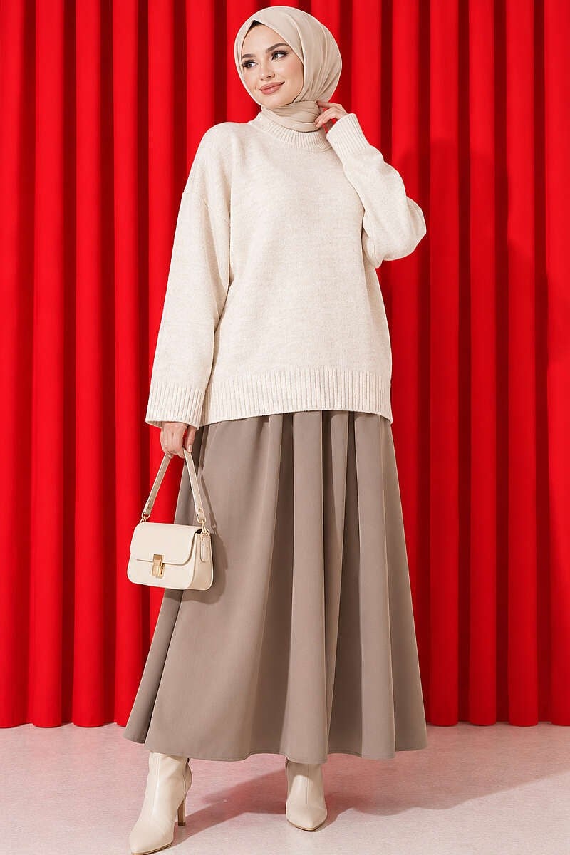 Basic Düşük Kollu Triko Tunik Taş