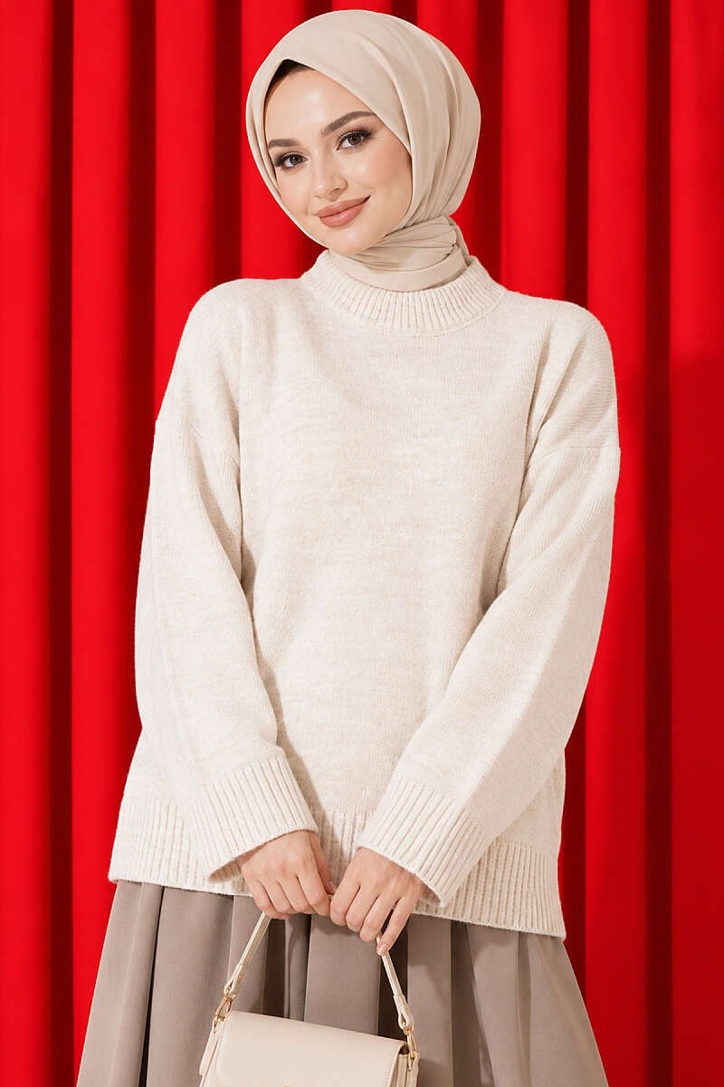 Basic Düşük Kollu Triko Tunik Taş