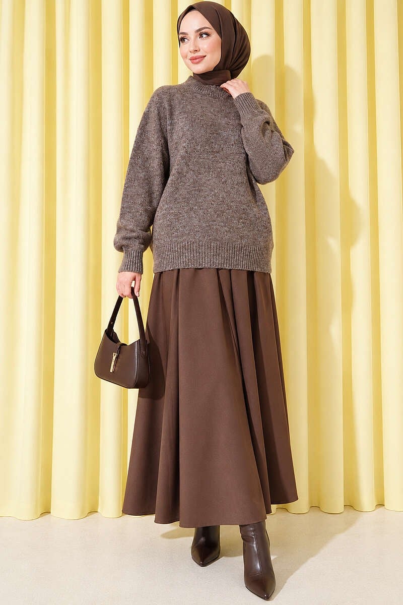 Basic Düşük Kollu Triko Tunik Vizon