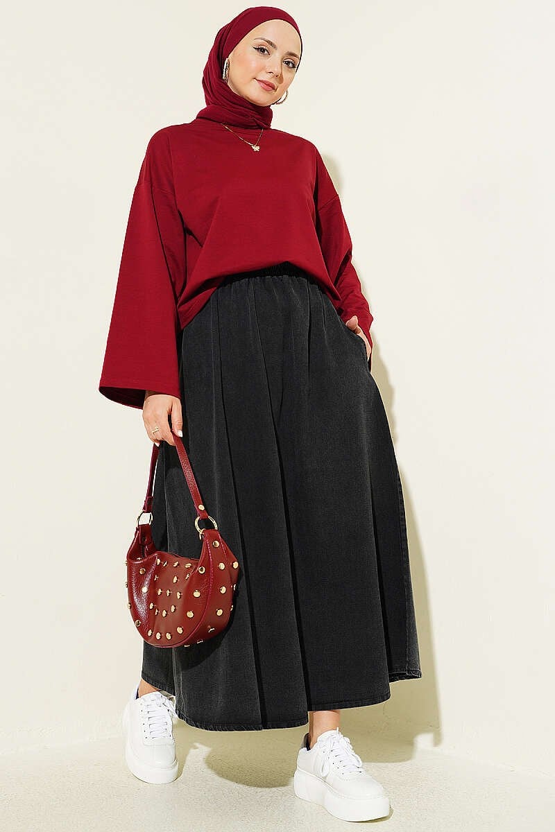 Basic Geniş Kollu Bluz Bordo