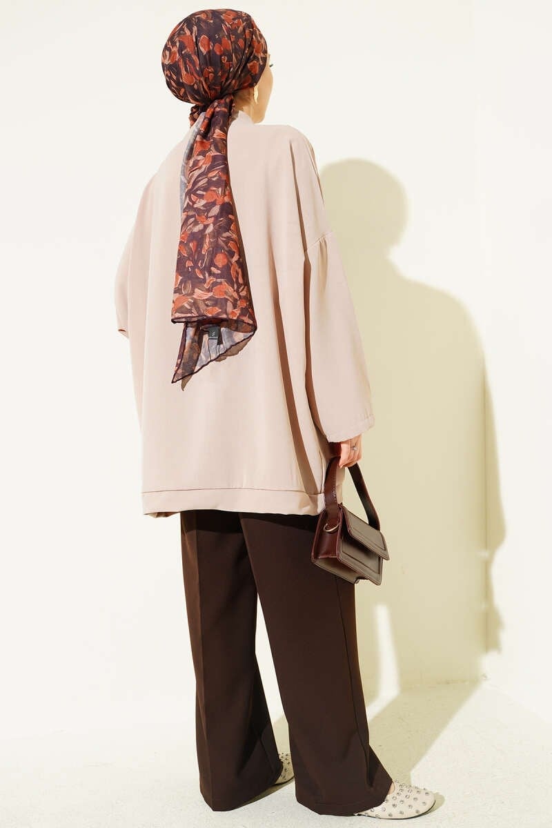 Basic Oversize Düğmeli Hırka Bej