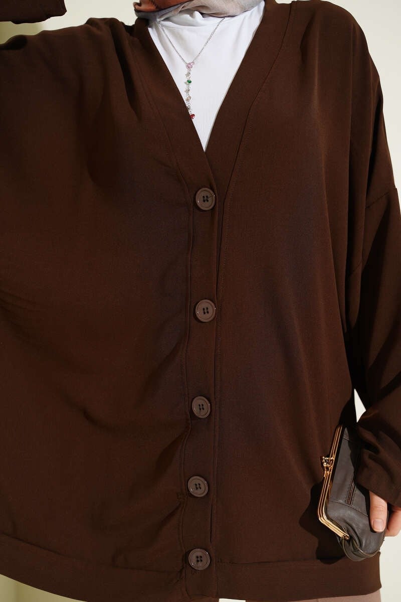 Basic Oversize Düğmeli Hırka Kahve