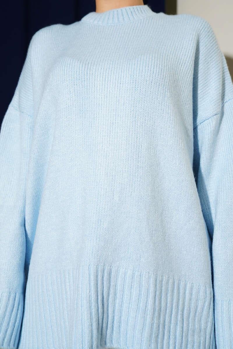 Basic Oversize Triko Tunik Bebe Mavi
