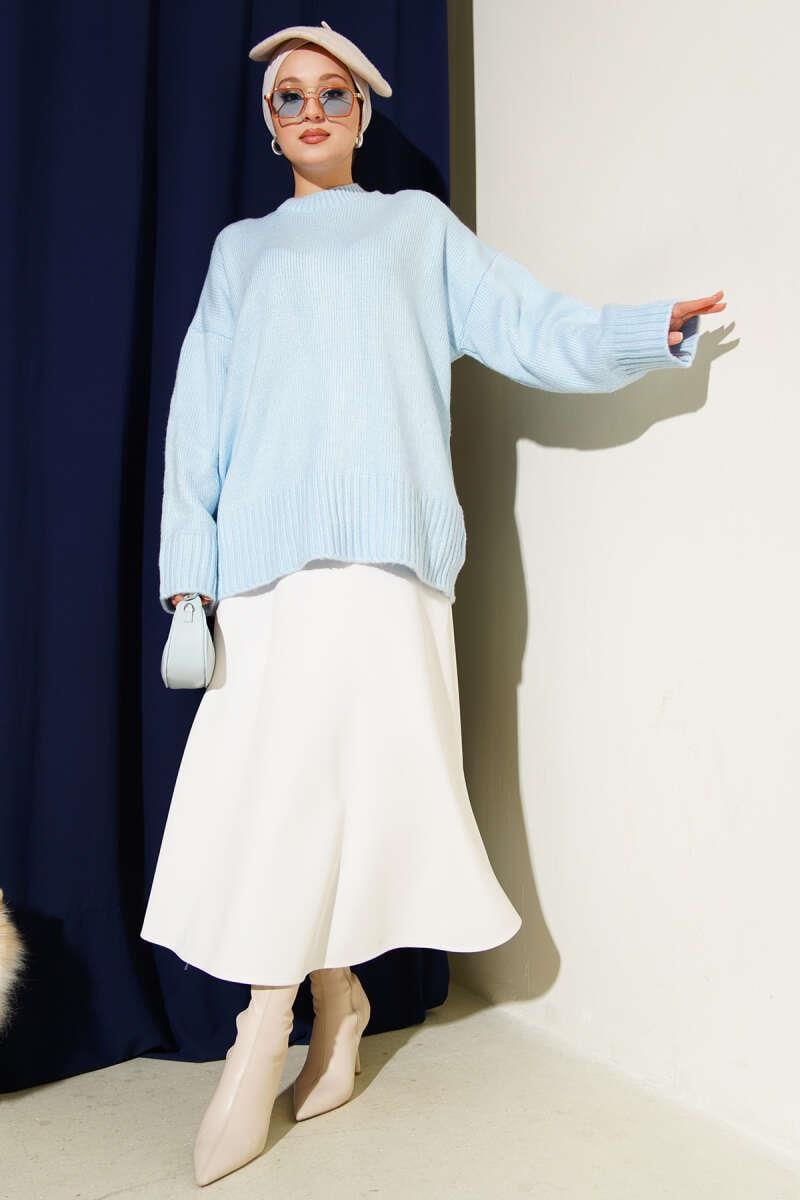 Basic Oversize Triko Tunik Bebe Mavi