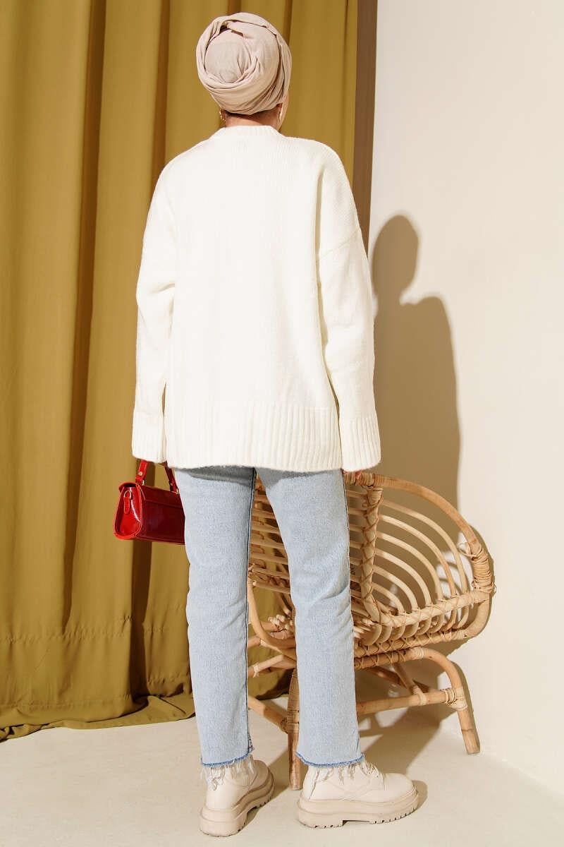 Basic Oversize Triko Tunik Ekru
