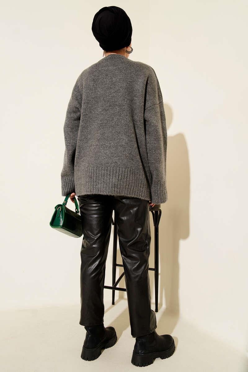 Basic Oversize Triko Tunik Füme
