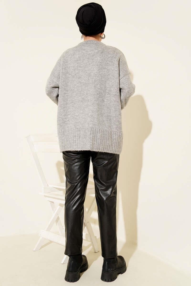 Basic Oversize Triko Tunik Gri