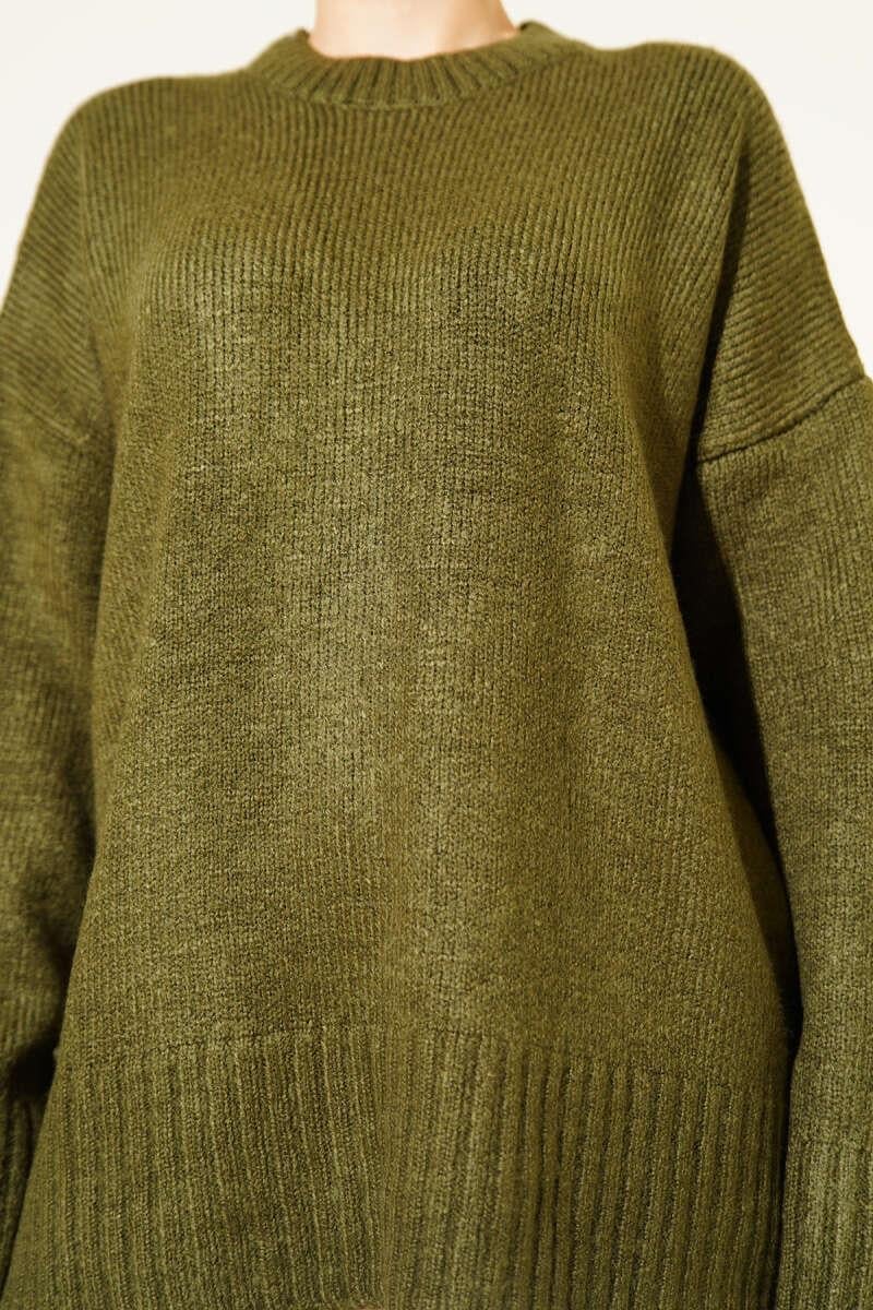 Basic Oversize Triko Tunik Haki