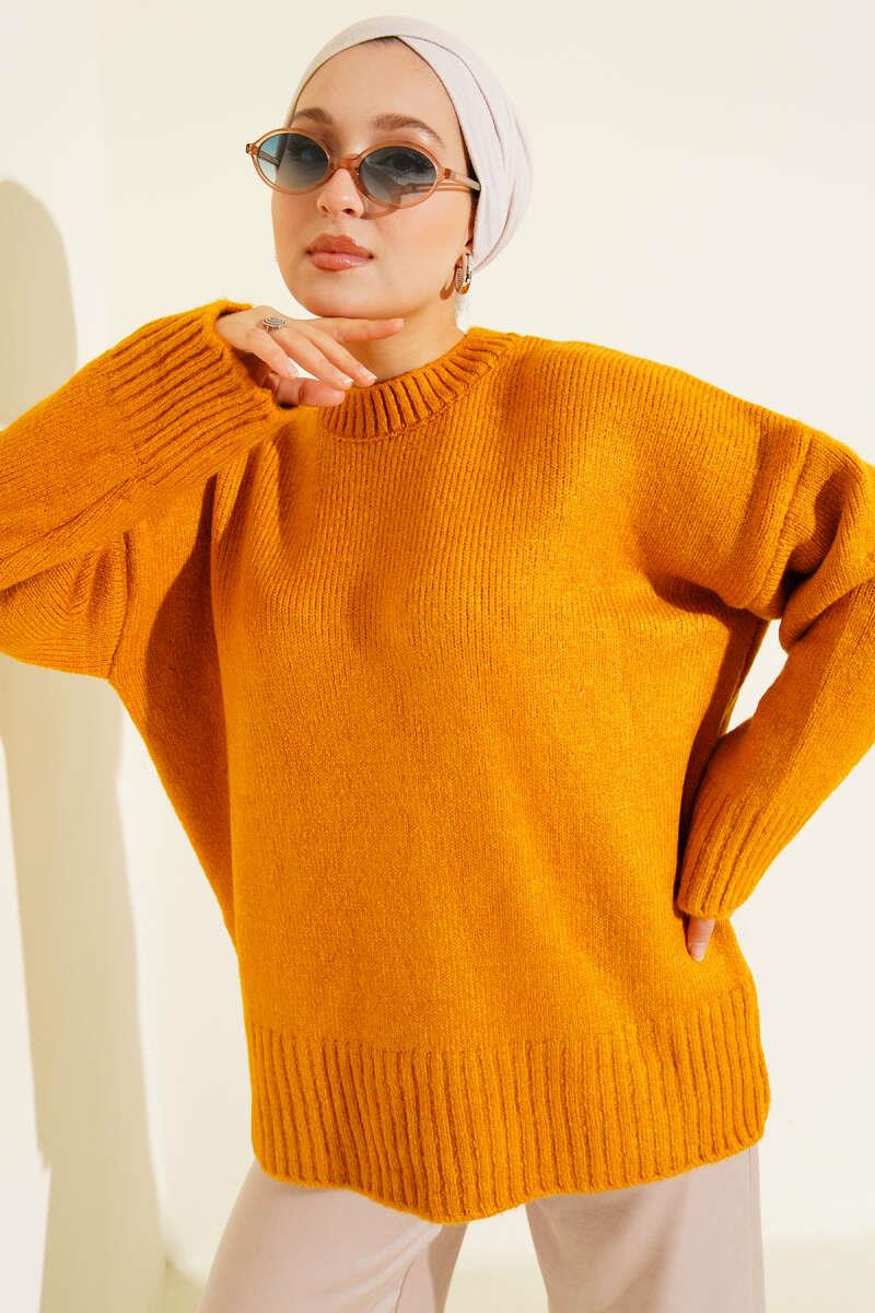 Basic Oversize Triko Tunik Hardal