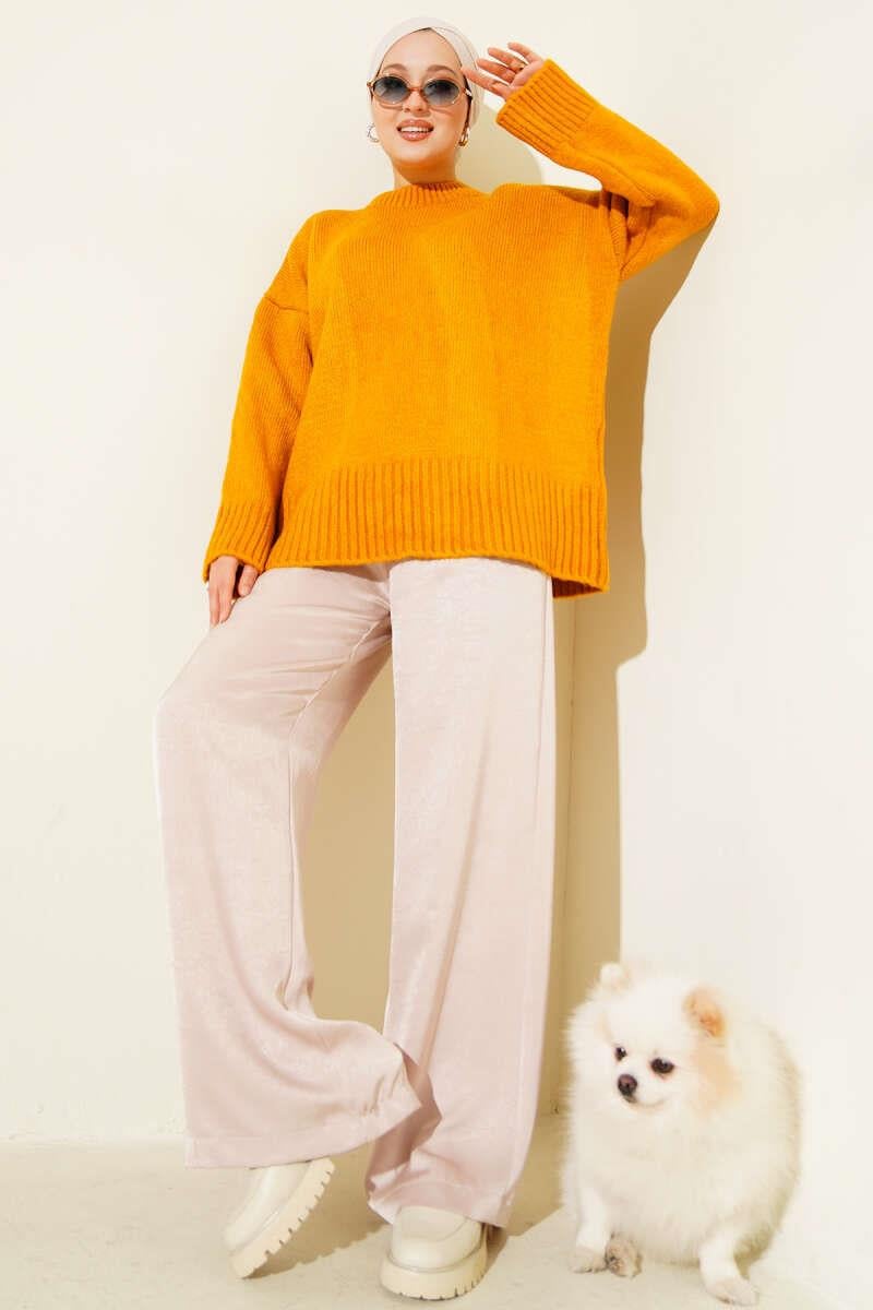 Basic Oversize Triko Tunik Hardal
