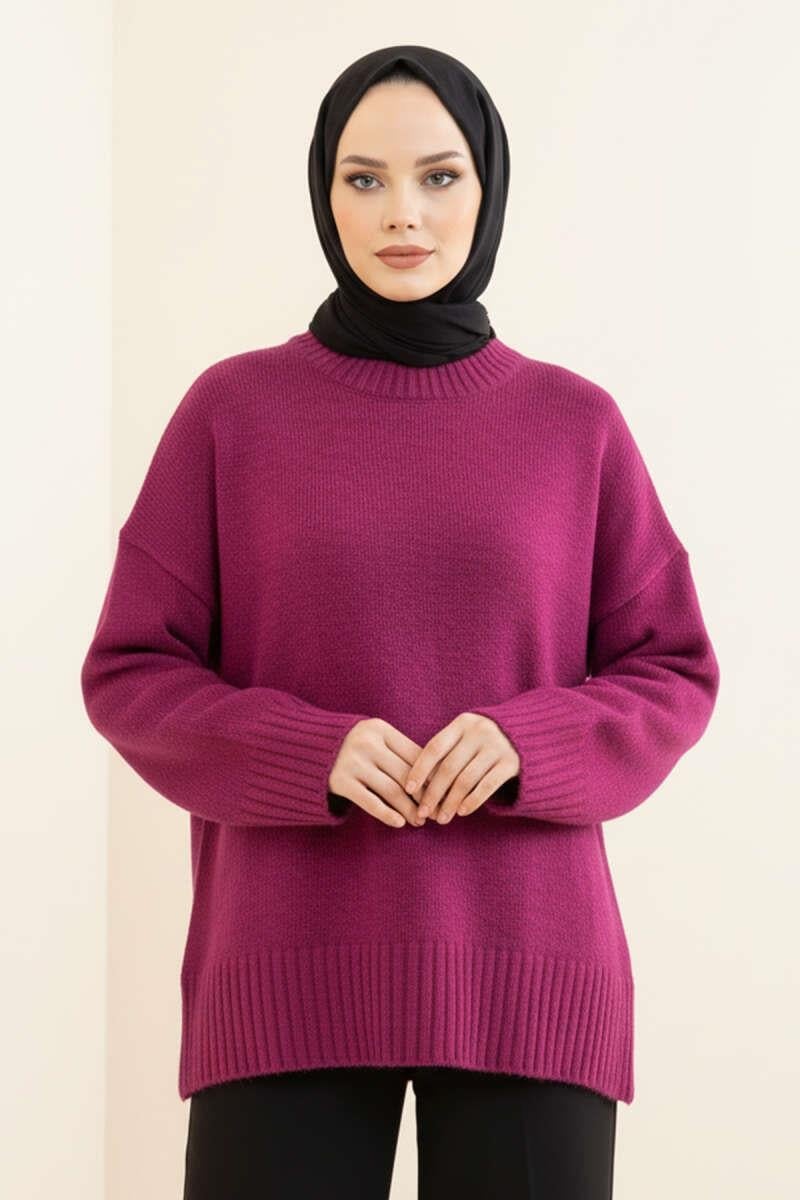 Basic Oversize Triko Tunik Menekşe