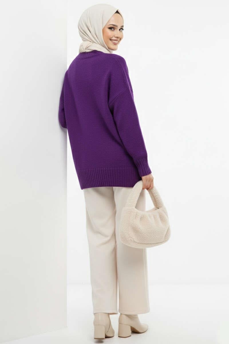 Basic Oversize Triko Tunik Mor