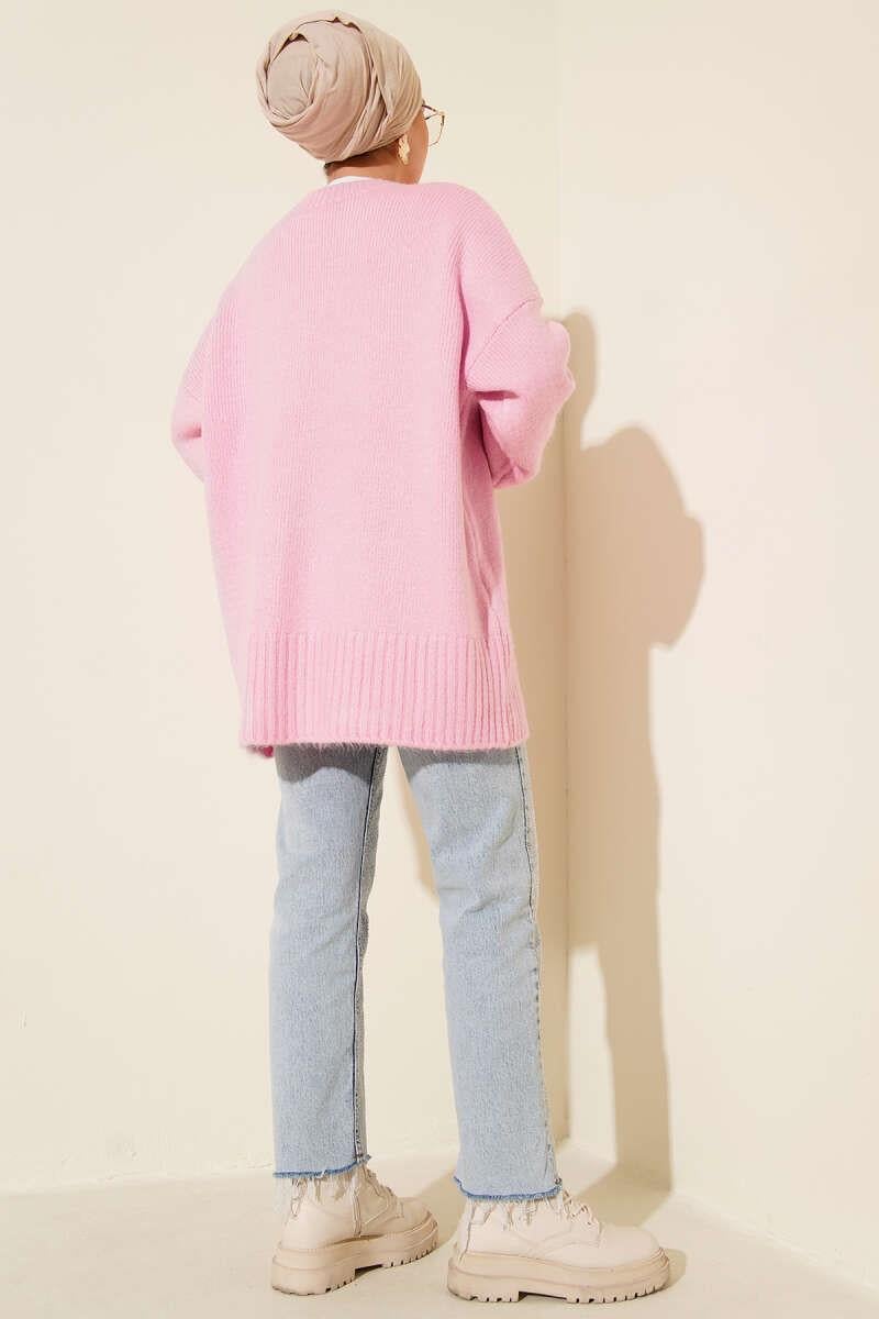 Basic Oversize Triko Tunik Pembe
