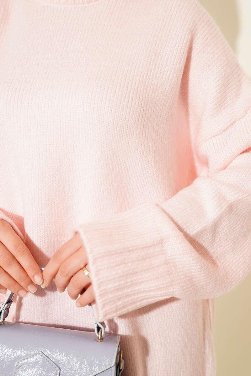 Basic Oversize Triko Tunik Pudra