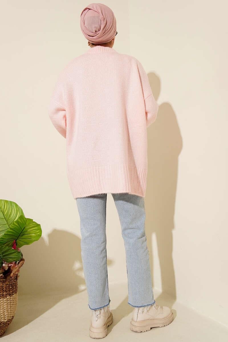 Basic Oversize Triko Tunik Pudra