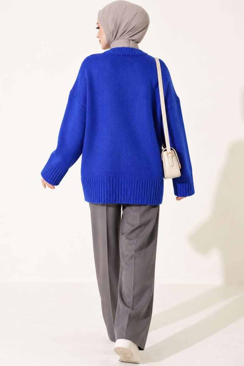 Basic Oversize Triko Tunik Saks
