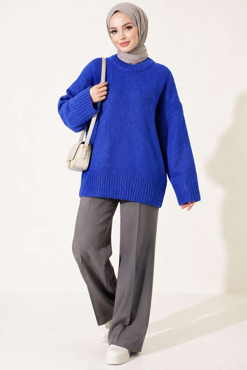 Basic Oversize Triko Tunik Saks