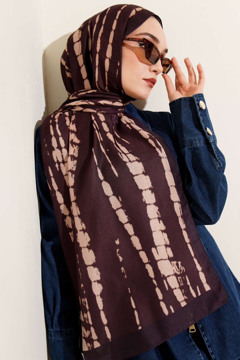 Batik Akış Çizgili Soft Şal Mürdüm