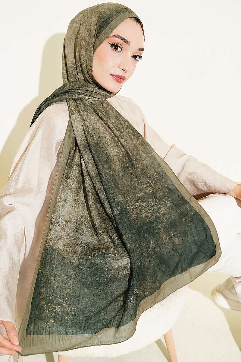 Batik Degrade Bambu Kraş Şal Yağ Yeşili