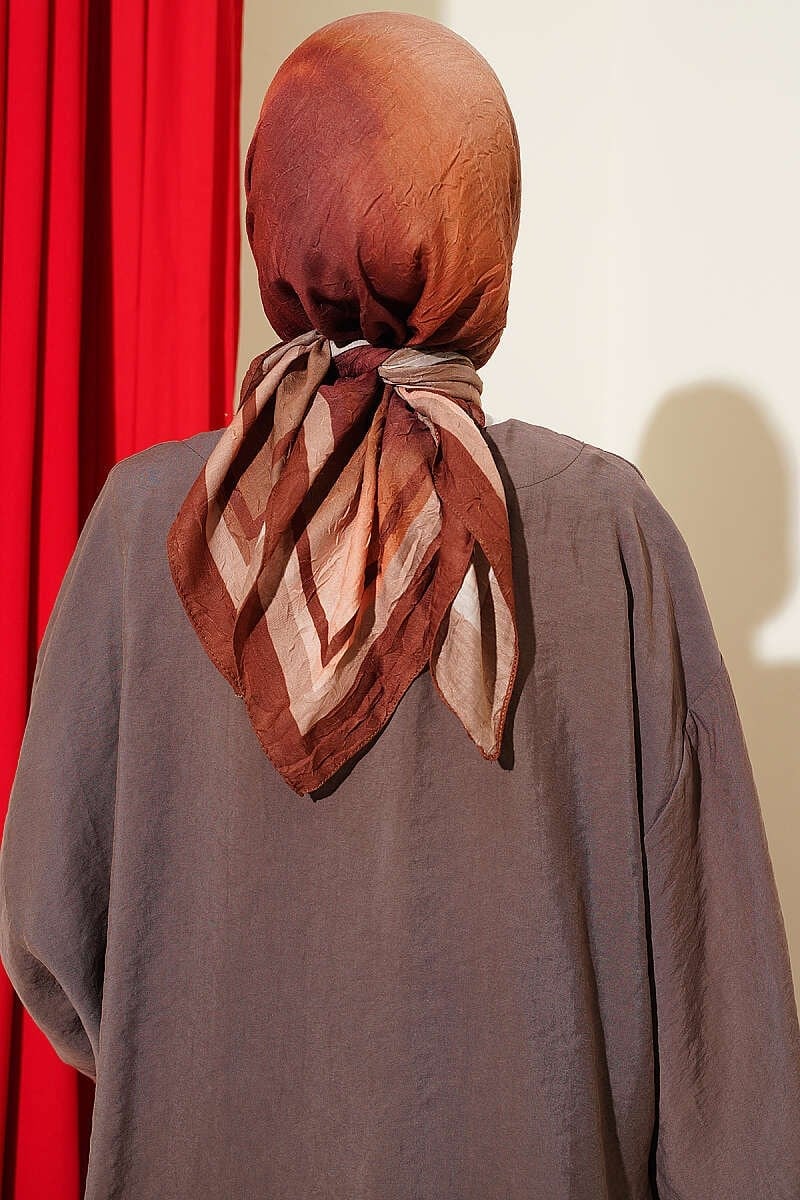 Batik Desen Bambu Kraş Eşarp Kahve