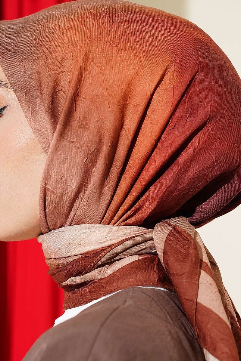 Batik Desen Bambu Kraş Eşarp Kahve