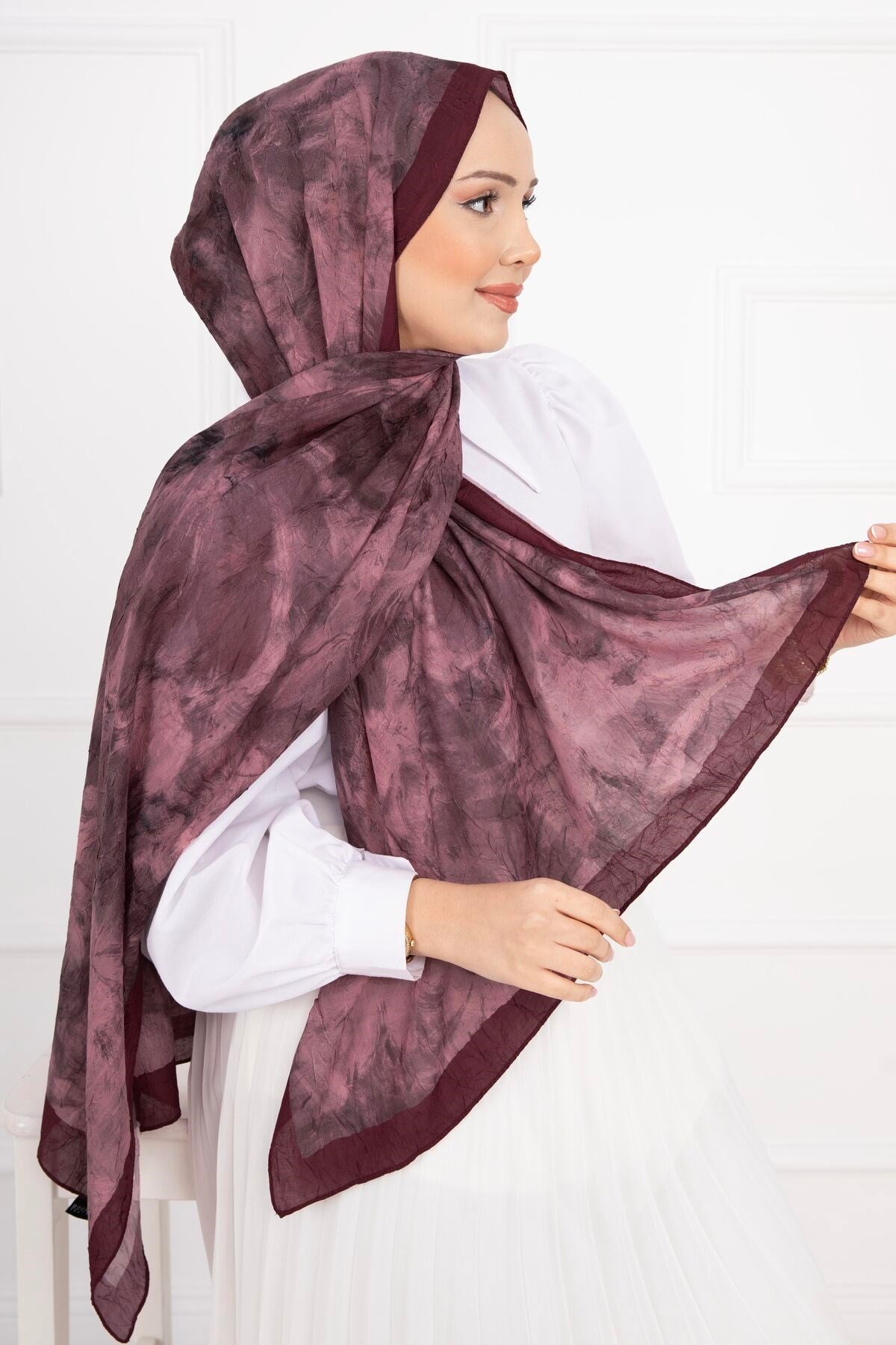 Batik Desen Bambu Şal Serisi Bordo
