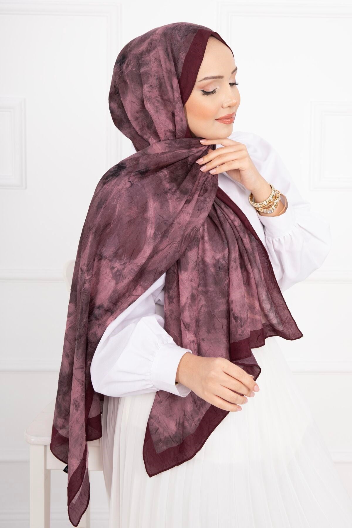 Batik Desen Bambu Şal Serisi Bordo