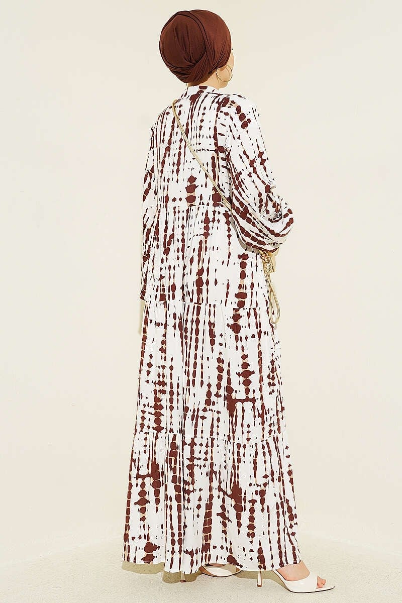 Batik Desen Hakim Yaka Elbise Kahve