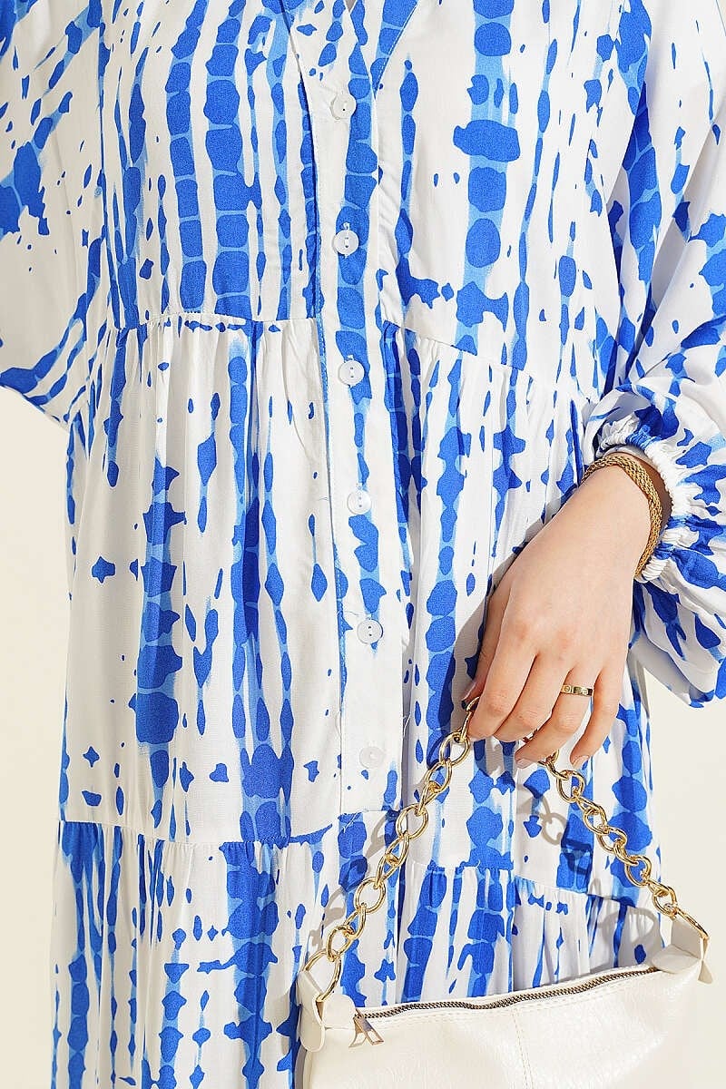 Batik Desen Hakim Yaka Elbise Saks