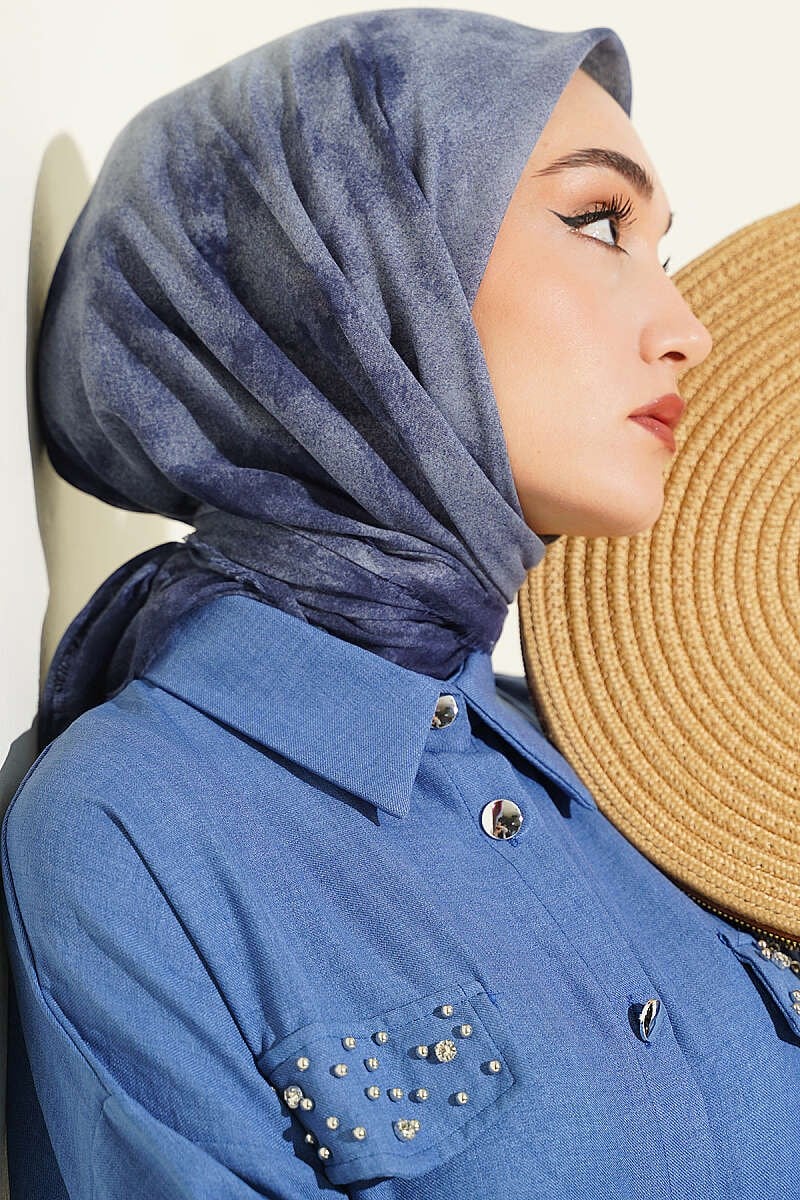 Batik Desen Soft Kraş Serisi Eşarp Mavi