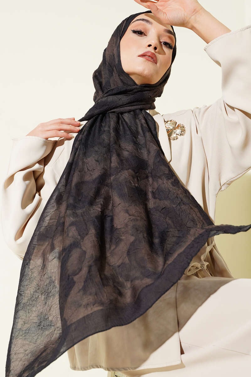 Batik Desenli Bambu Kraş Şal Antrasit