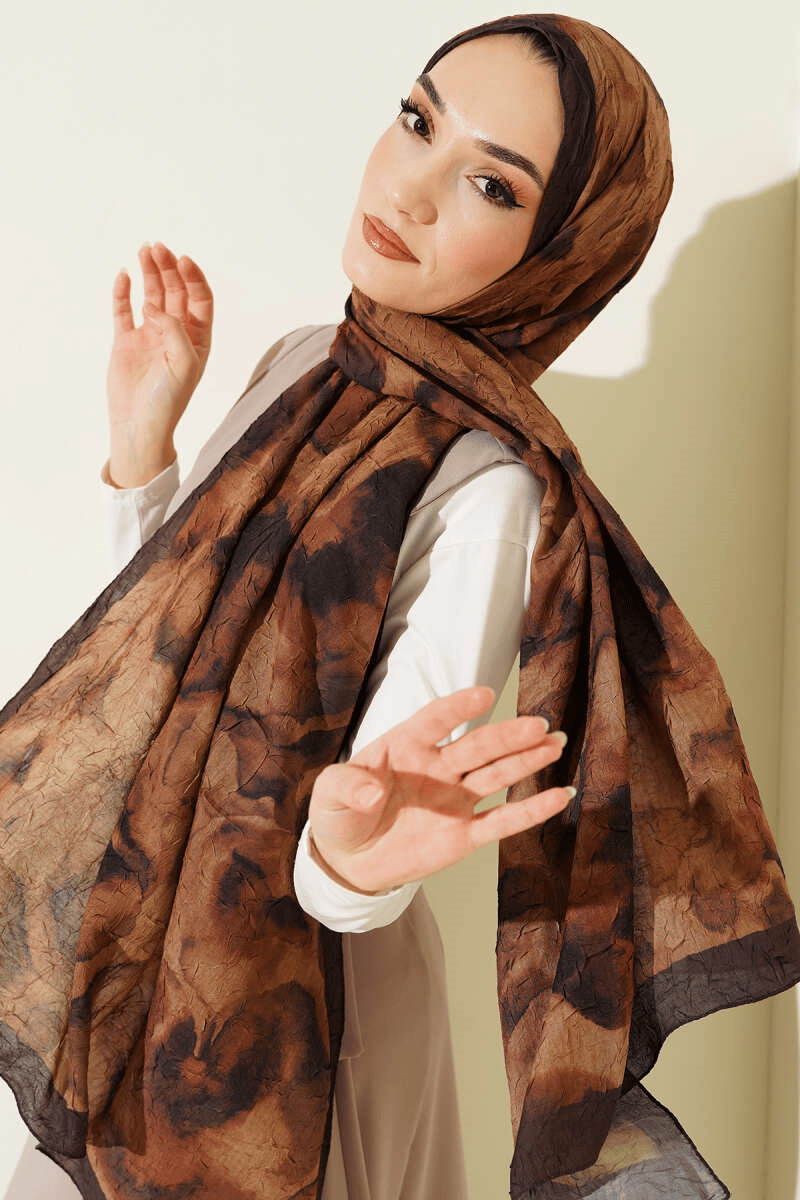 Batik Desenli Bambu Kraş Şal Camel