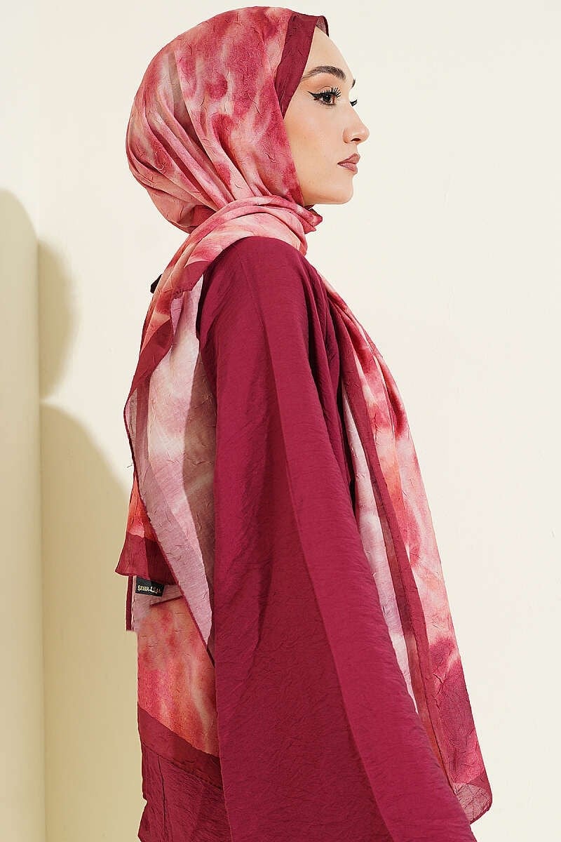 Batik Ebruli Bambu Kraş Şal Bordo