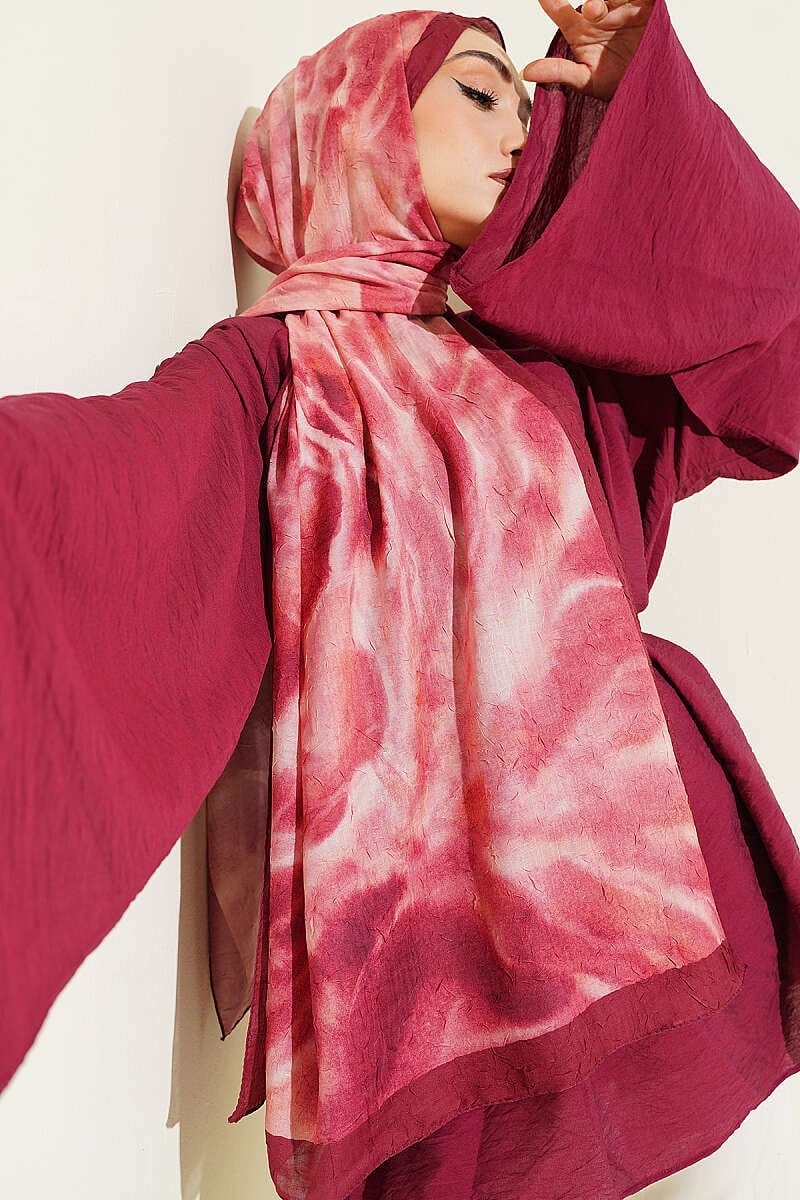 Batik Ebruli Bambu Kraş Şal Bordo