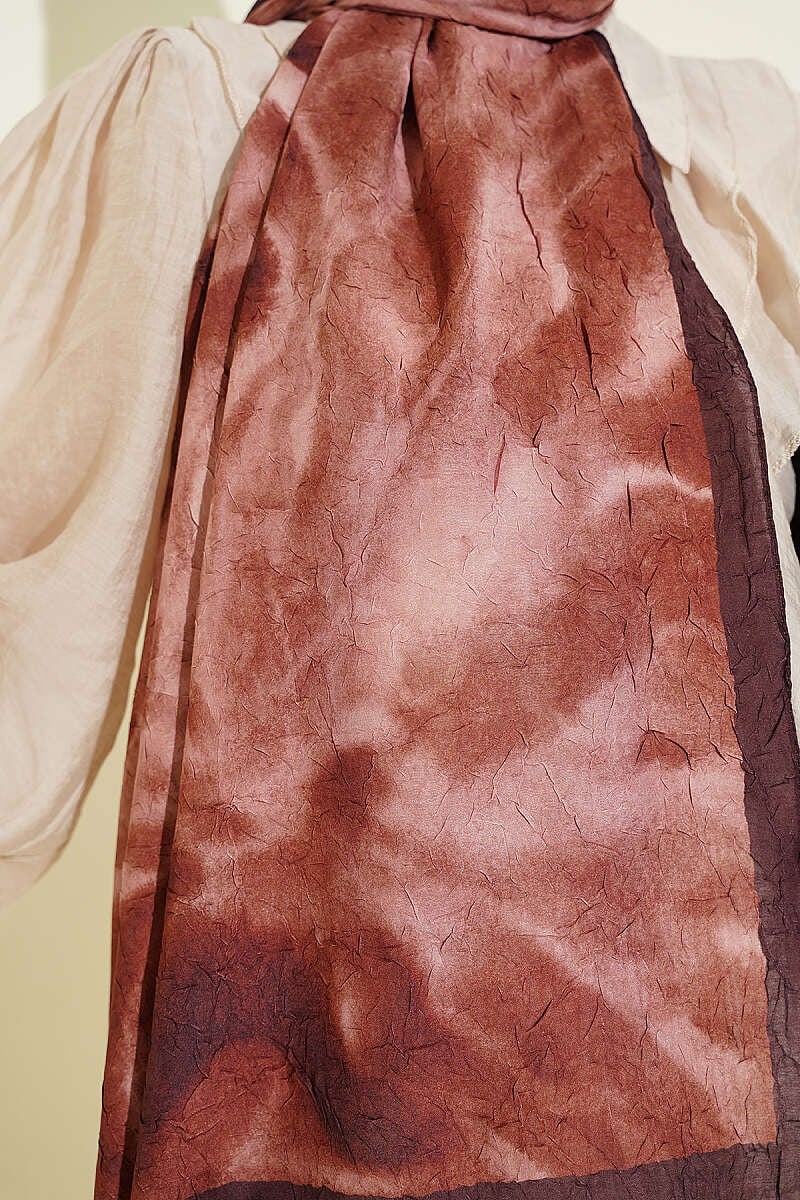 Batik Ebruli Bambu Kraş Şal Kahve
