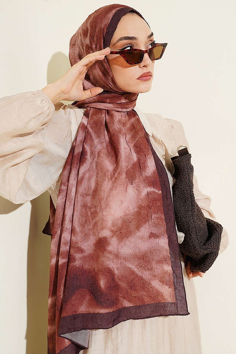 Batik Ebruli Bambu Kraş Şal Kahve