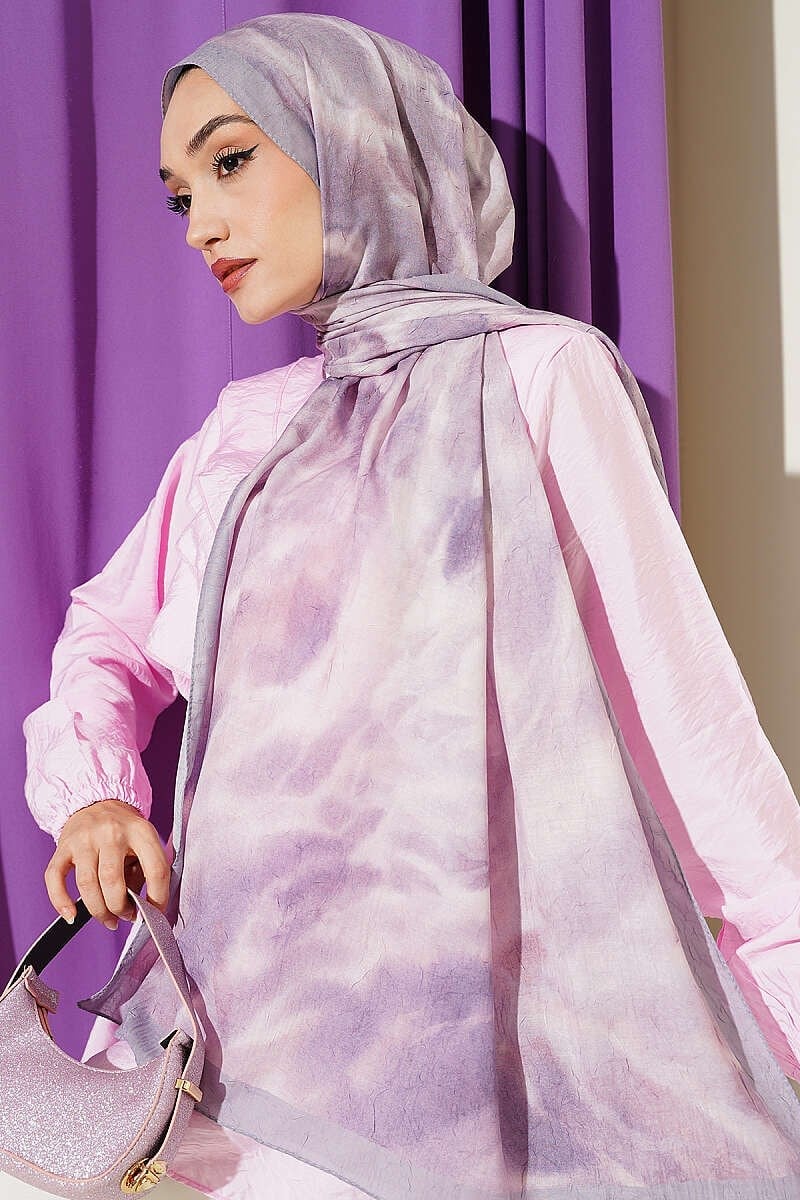 Batik Ebruli Bambu Kraş Şal Lila
