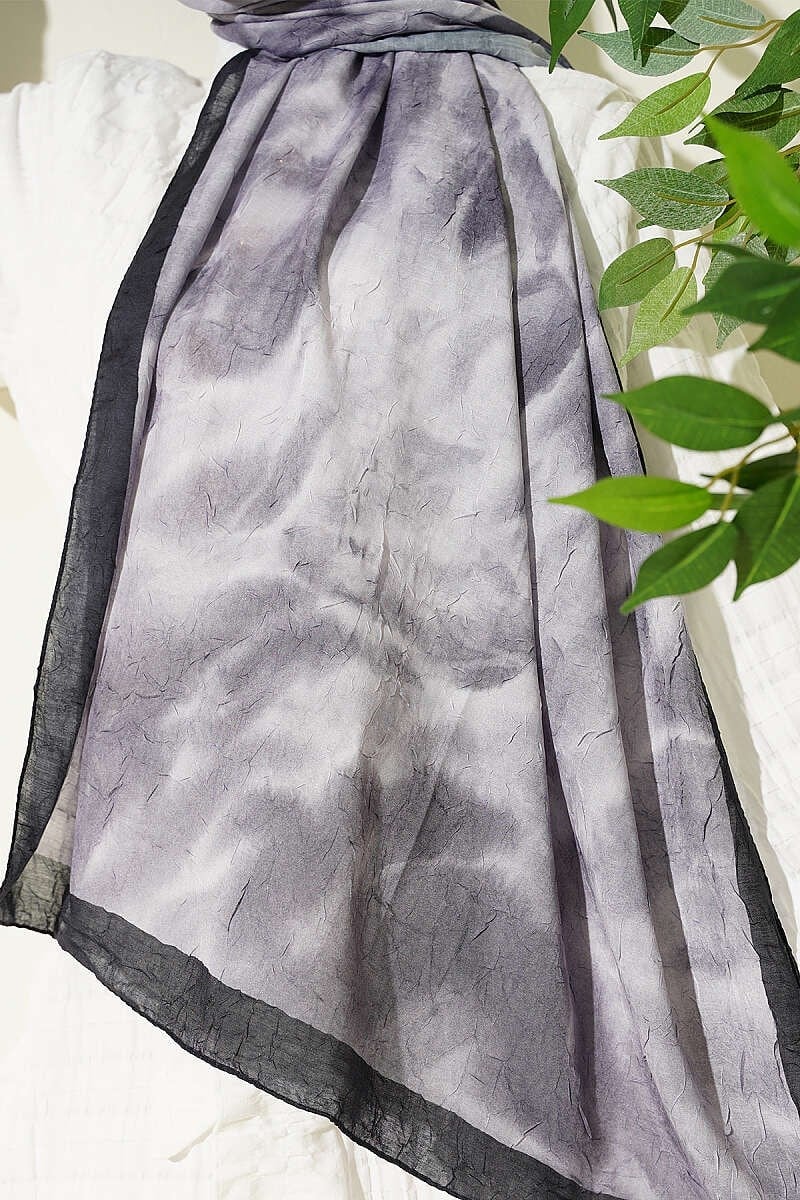 Batik Ebruli Bambu Kraş Şal Siyah