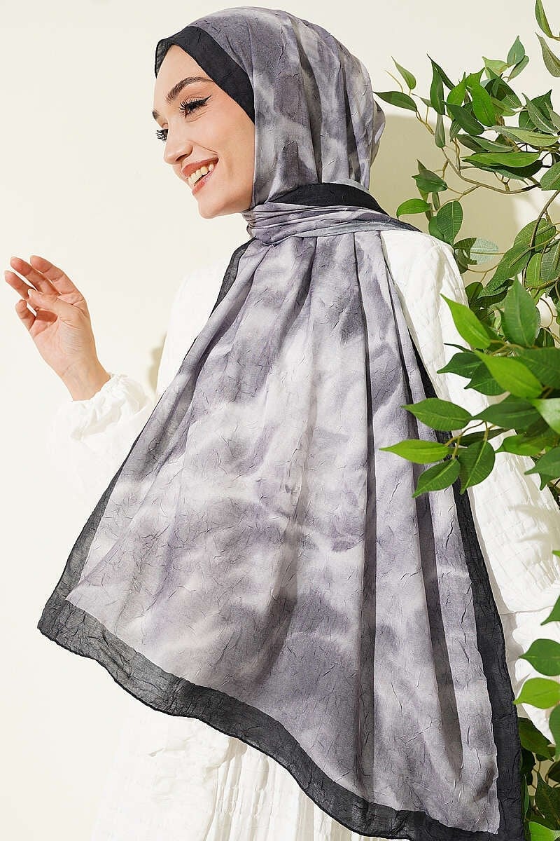 Batik Ebruli Bambu Kraş Şal Siyah