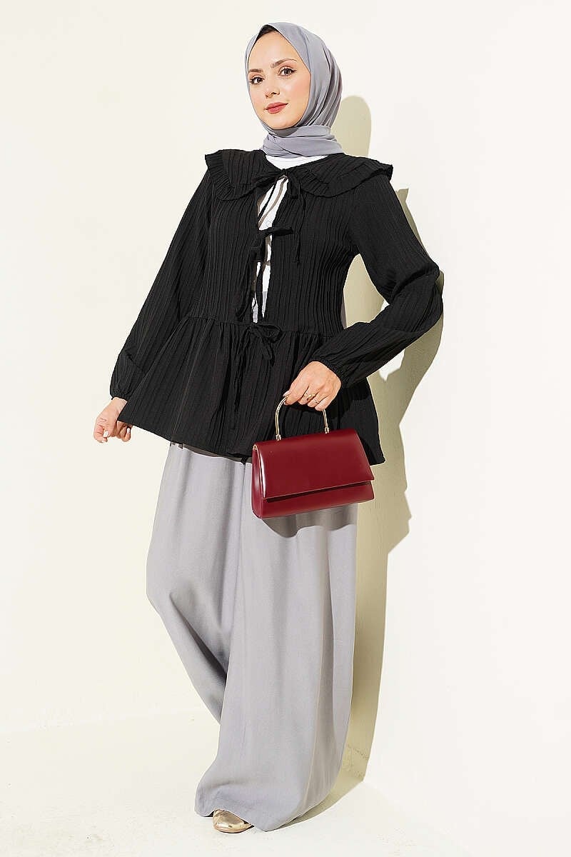 Bebe Yaka Bağlamalı Kimono Siyah