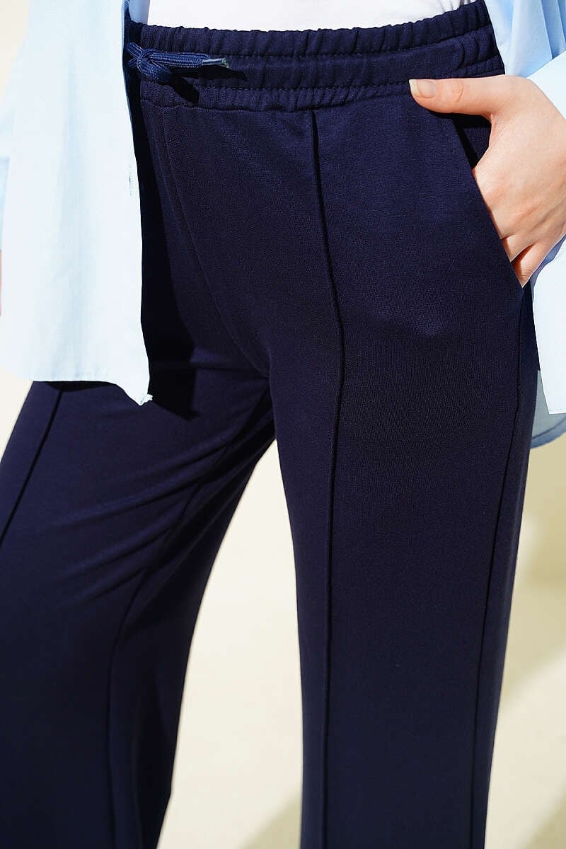 Bel Bağcıklı Çımalı Pantolon Lacivert