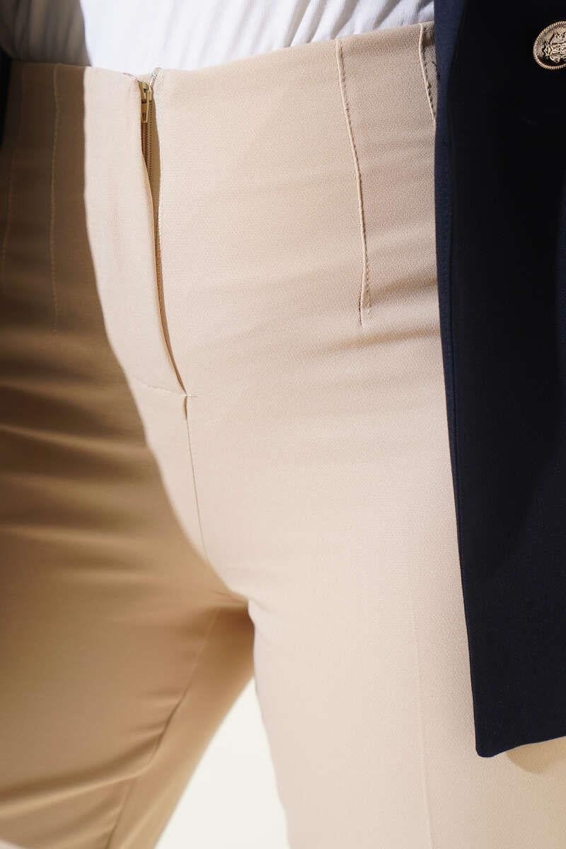 Bel Çımalı Dar Paça Kumaş Pantolon Bej
