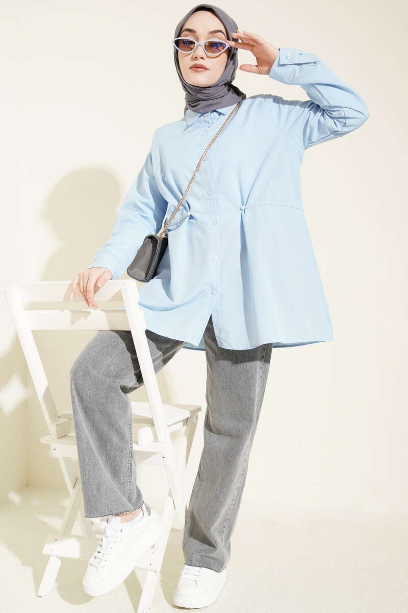 Bel Düğmeli Basic Gömlek Bebe Mavi