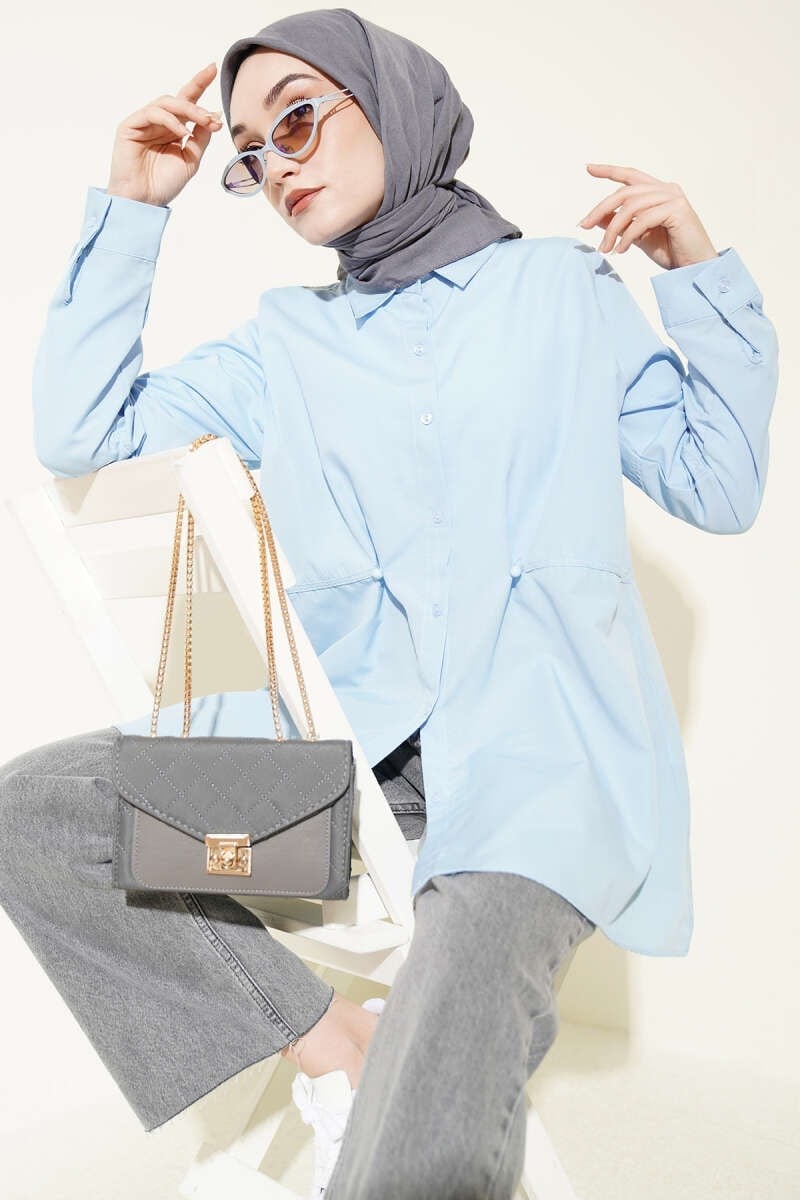 Bel Düğmeli Basic Gömlek Bebe Mavi