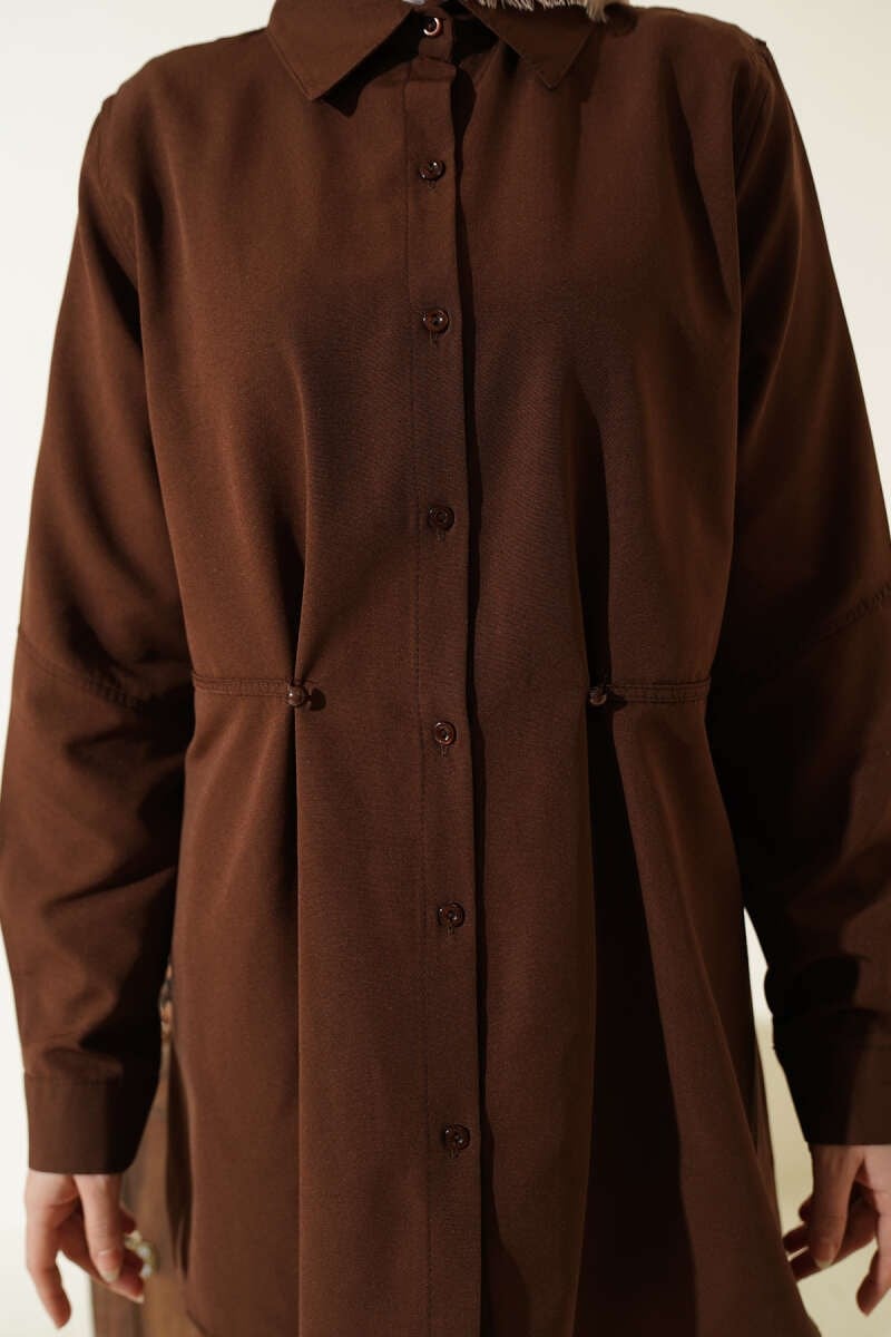 Bel Düğmeli Basic Gömlek Kahve