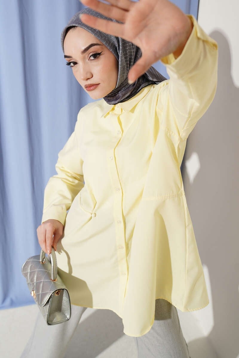 Bel Düğmeli Basic Gömlek Sarı