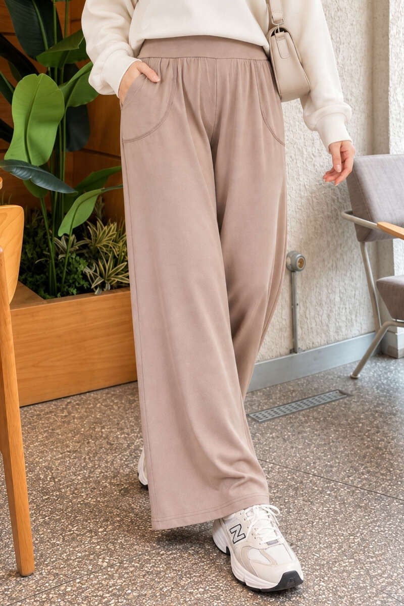 Bel Lastik Detaylı Salaş Pantolon Bej