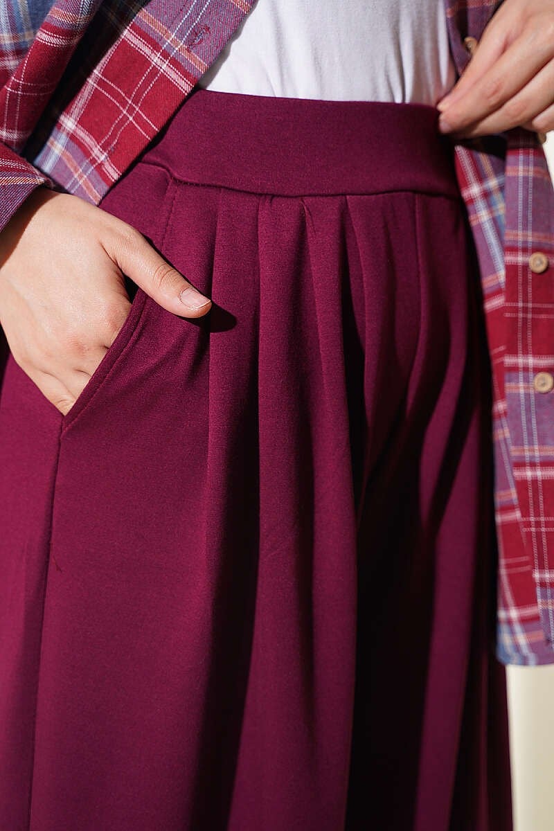 Bel Lastik Detaylı Şalvar Pantolon Mürdüm