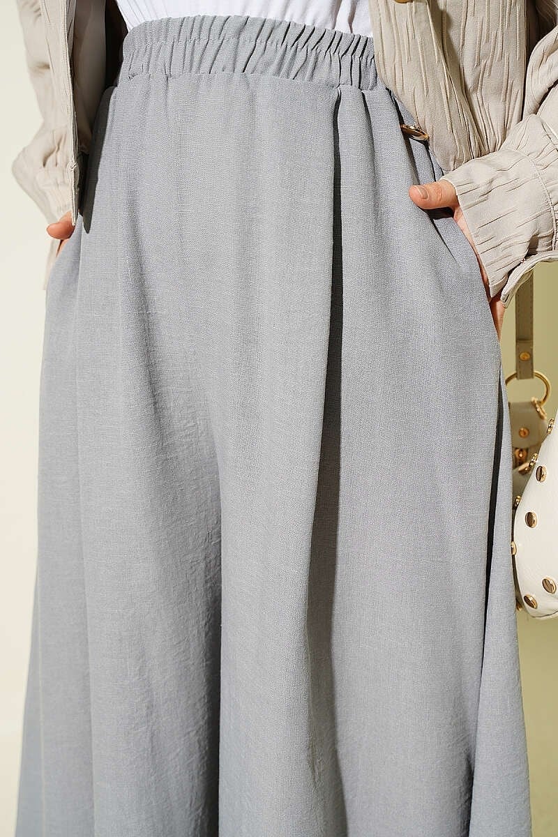 Bel Lastikli Basic Pantolon Etek Gri
